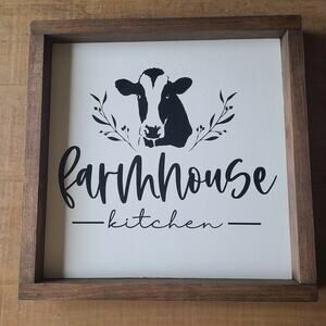 Cow Farmhouse Decor Wood Frame Wall‎ Art Plaque Decor 13.5" x 13.5"